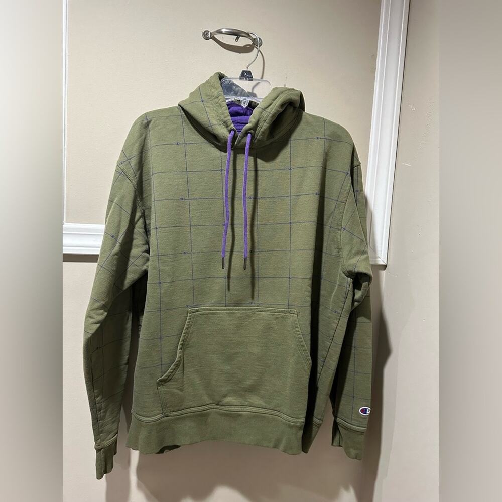 Champion Green Hoodie with Purple Accents